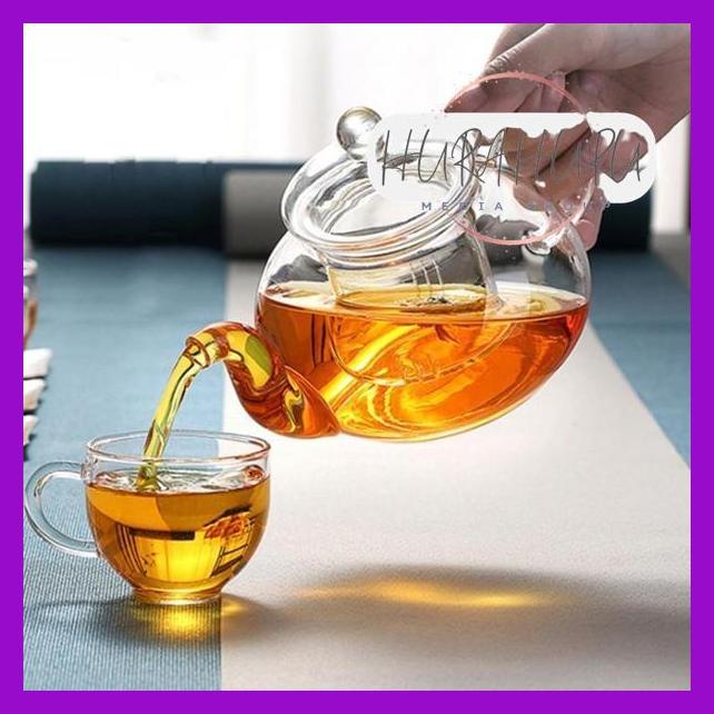Teko Teh Kopi Dengan Saringan Kaca / Ceret Kaca Pemanas Air 1 Ltr Dengan Saringan Infuser Tahan Pana