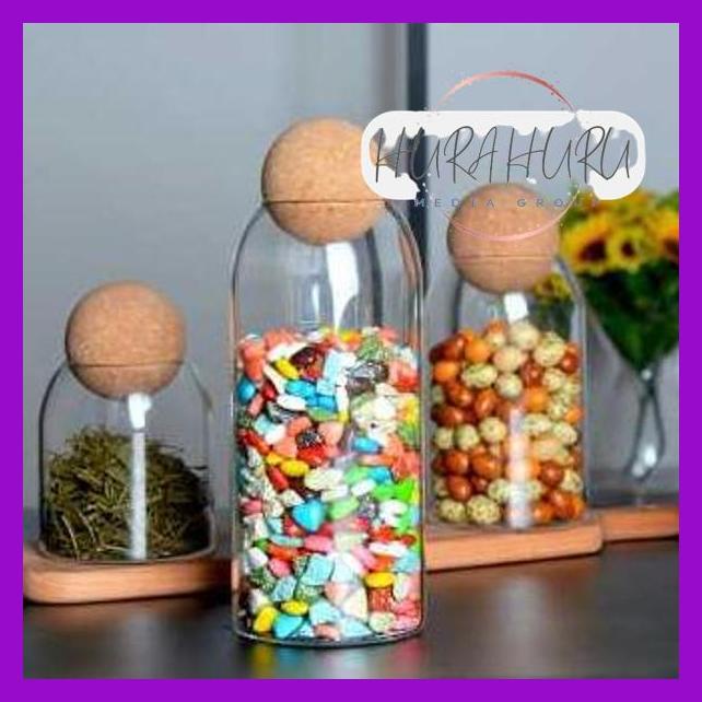 Toples Kaca Unik Tutup Kayu Wadah Susun / Tempat Penyimpanan Gula Teh Kopi Tepung Bumbu Dapur Dengan