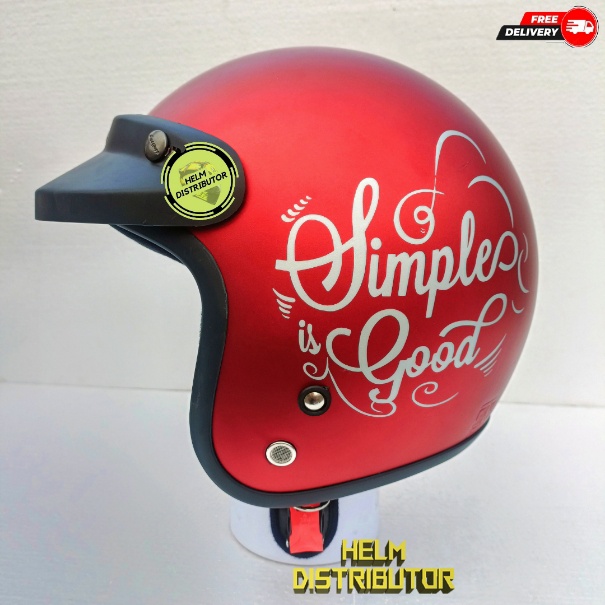 HELM BOGO HELM BOGO RETRO MOTIF SIMPLE GOOD EVERYBODY KACA DATAR UNTUK PRIA DAN WANITA DEWASA COD