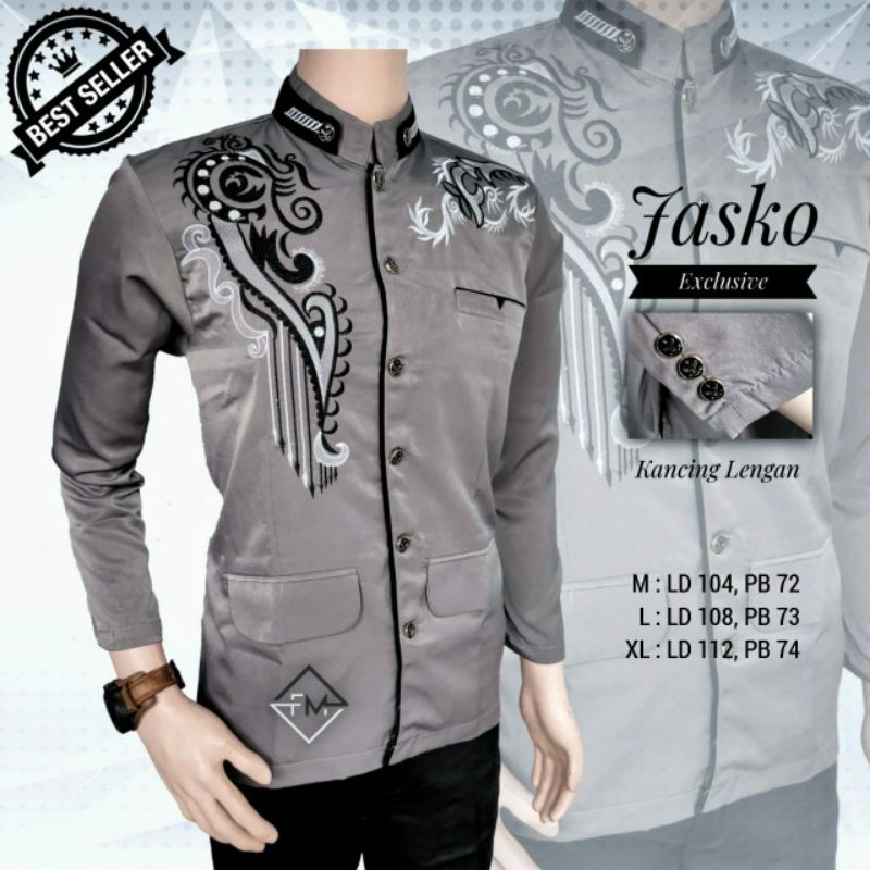 ARIBATIKSTORE ATASAN JASKO BAJU KOKO PRIA DEWASA KOMBINASI BORDIL BAHAN HIGH TWIS HALUS LEMBUT SERAP