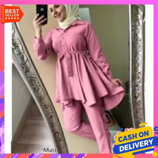 Setelan Wanita Terbaru 223 Dewasa Jumbo Baju 2In1 Kekinian Muslim Crop Set Cewek Outfit Keren One Hi