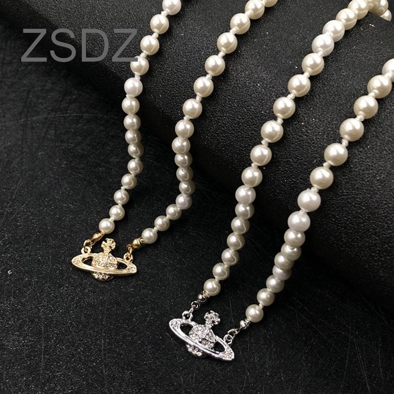 BIG SALE VIVIENNE WESTWOOD Retro Planet Pearl Short Necklace Female Wedding Jewelry Ins Style Luxury
