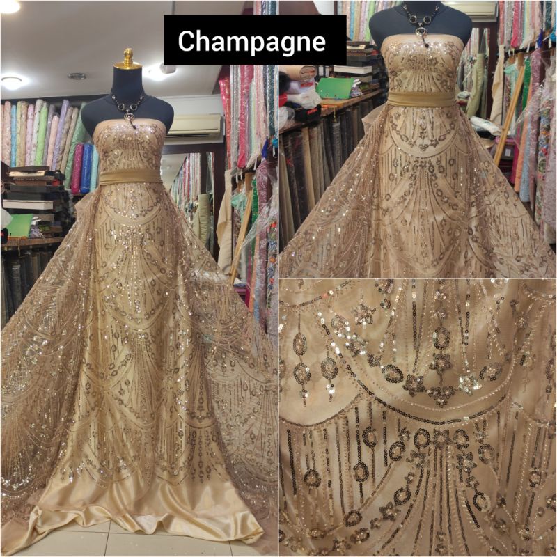 Kain Tile Ziad Nakad Sequin Dress Sapto Payet Champagne