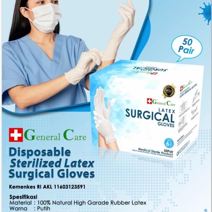 Sarung Tangan Steril Latex Surgical Gloves General care isi 100pcs