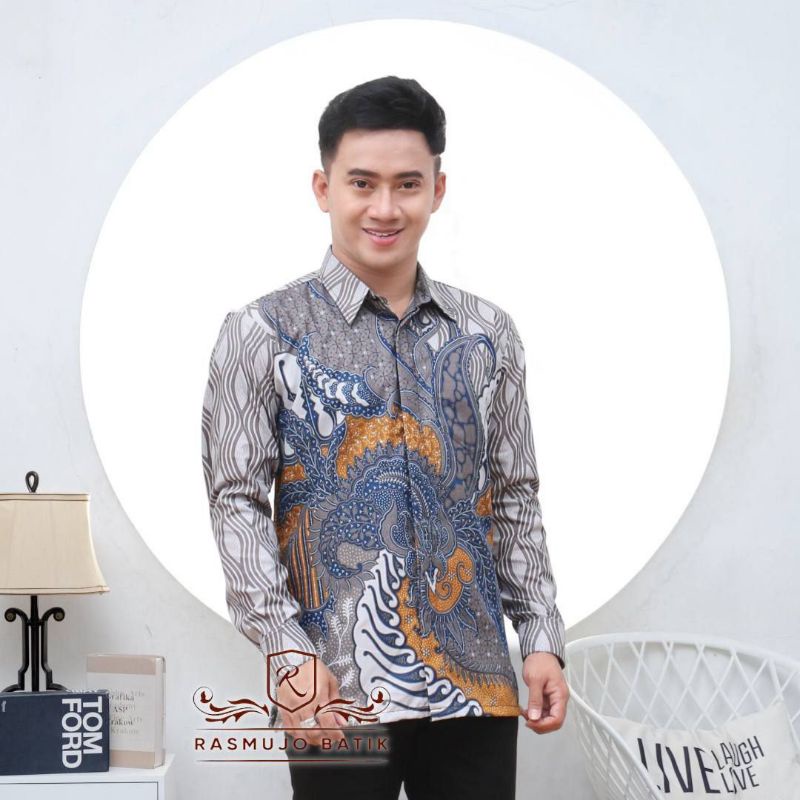 Batik Pria Lengan Panjang BATIK HARUM HRB026 motif KERATONAN Kode 002 size M L XL XXL Reguler