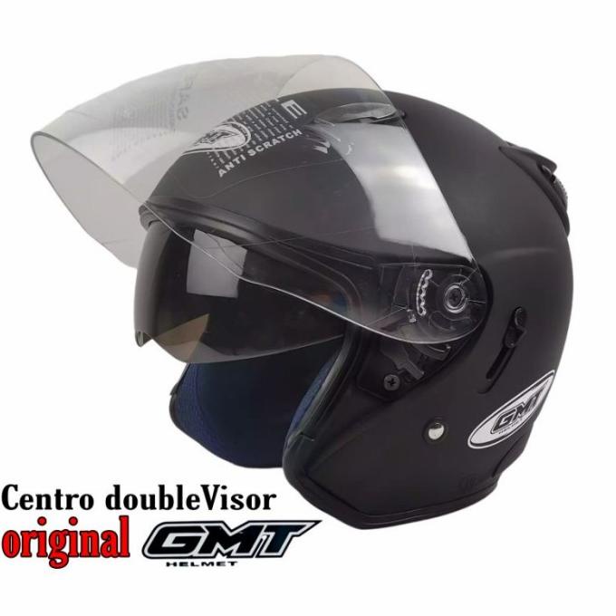 HELM HALF FACE DOUBLE VISOR||GMT BLACK DOFF ORIGINAL||HELM MOTOR SNI