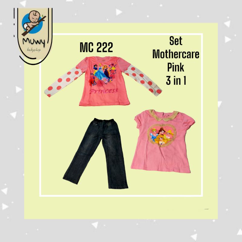 SETELAN BAJU ANAK CEWE [MC. 222] Mothercare pink 3in1