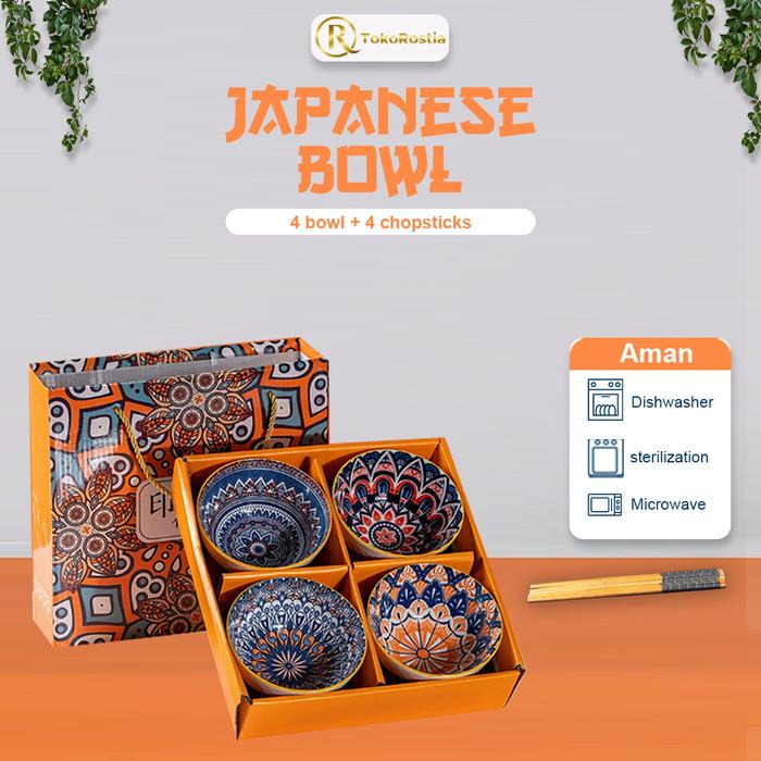 Terlaris Mangkok Jepang Bohemian Keramik Dan Sumpit Set 4 Hampers