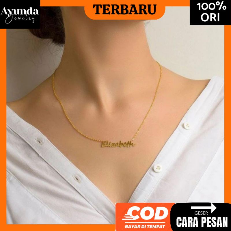 Kalung Nama titanium lapis emas 18k fashion wanita kalung kekinian