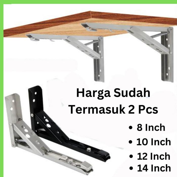 Terlaris Siku Rak Dinding Besi Lipat Stainless / Bracket Rak Engsel Siku Besi