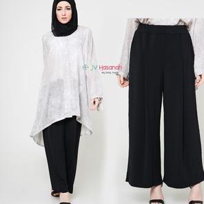 JV HASANAH PALAZZO JERSEY PANTS CELANA KULOT HITAM PALAZZO JERSEY