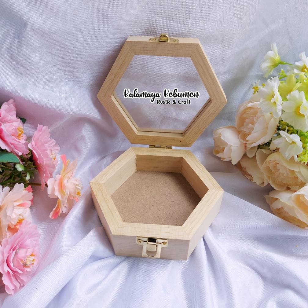 Ring box Hexa Kotak Cincin Kayu Hexagonal Tempat Perhiasan Mahar Hantaran Seserahan