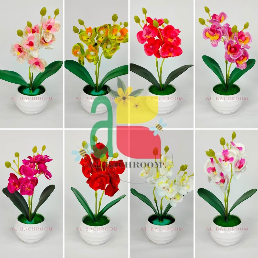RANGKAIAN BUNGA ANGGREK POT MELAMIN BULAT RBA-107 BUNGA ARTIFICIAL DEKORASI