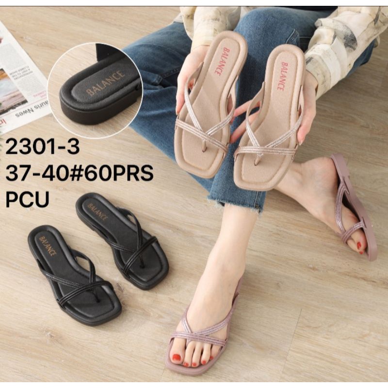 Sandal Jepit Karet Import Motif Palang Glitter Simple Elegan Model Terbaru Balance 2301-3