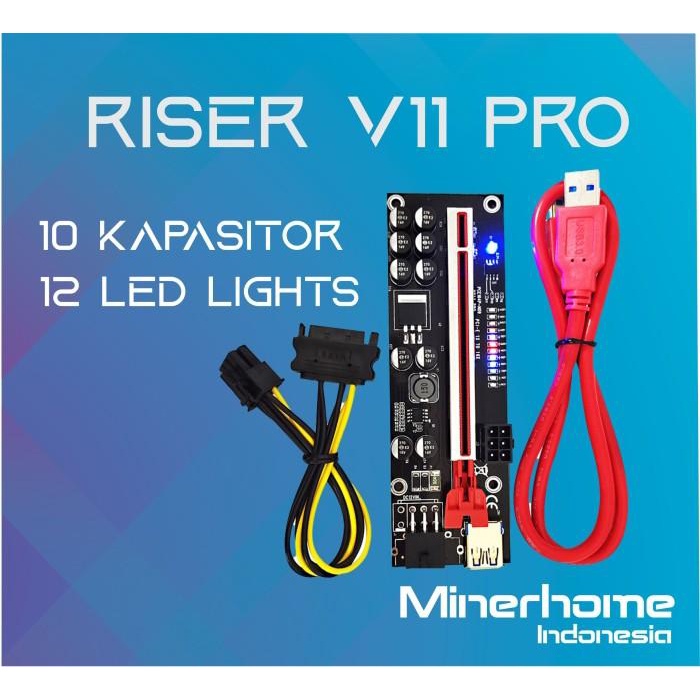 Terlaris Pcie Riser Versi 11 Pro V011 10 Kapasitor 12 Led Lights