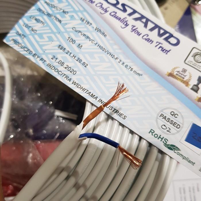 Terlaris Roller Kabel Oval Gepeng Putih 2X0.75 Rostand Sucofindo Sni ( 50 Meter )