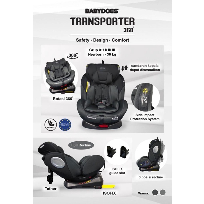 Terlaris Carseat Babydoes Transporter 360- Car Seat