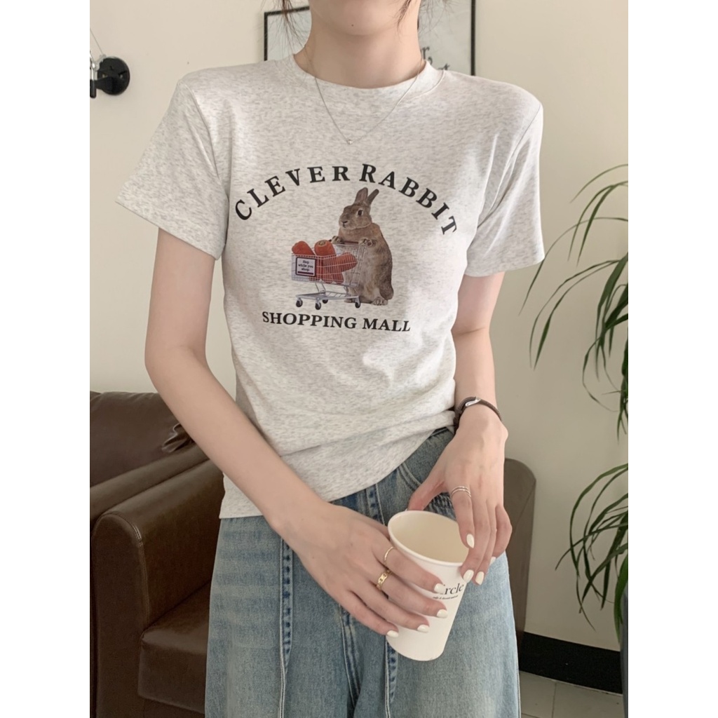 Suhao front shoulder short-sleeve t-shirt women s summer dopamine wear design sense niche 2023 new t-shirt sweet and spicy top summer kaos import wanita kaos wanita gaya korea lengan pendek kaos pendek perempuan