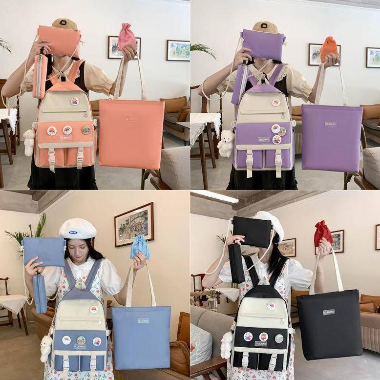 Set Bag 5 In 1 Tas Sekolah SD SMP Tas Wanita Karier Tas Kerja Tas Satu Set