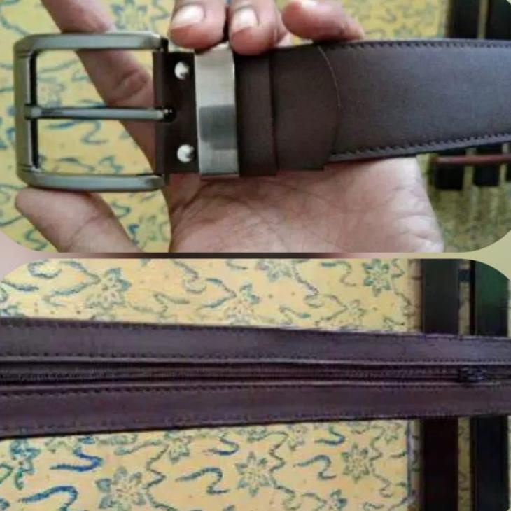 Ikat Pinggang Pria Sabuk Gesper Resleting Kulit.