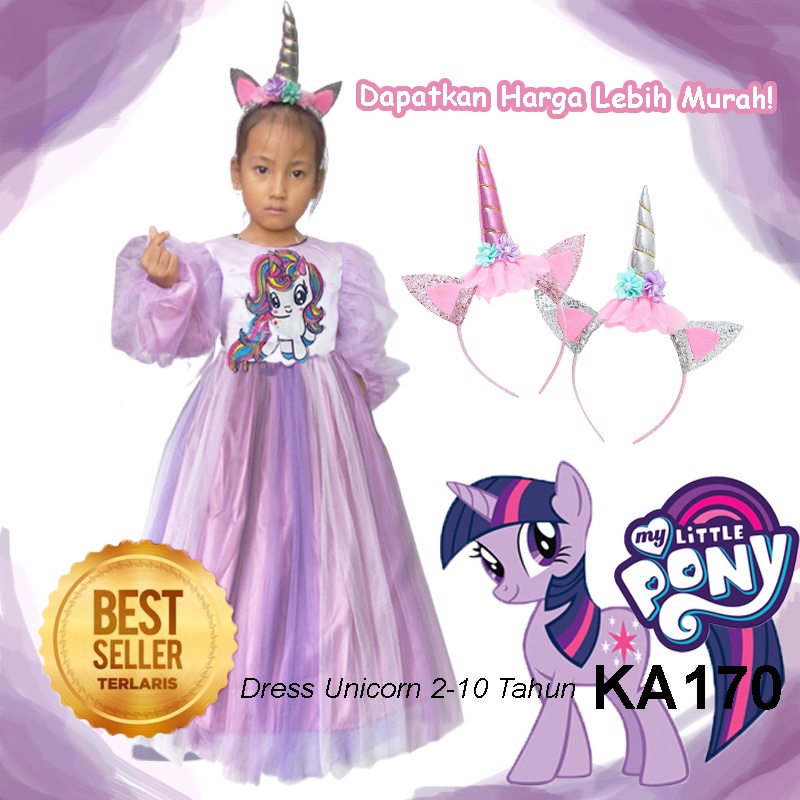 Gaun Unicorn Anak Import 5 6 Tahun Baju Warna Lilac Terlaris 2023 Baju Princess Anak Ulang Tahun Warna Pelangi Lilac Ungu Muda Unicorn Dress Anak My Little Pony KA170
