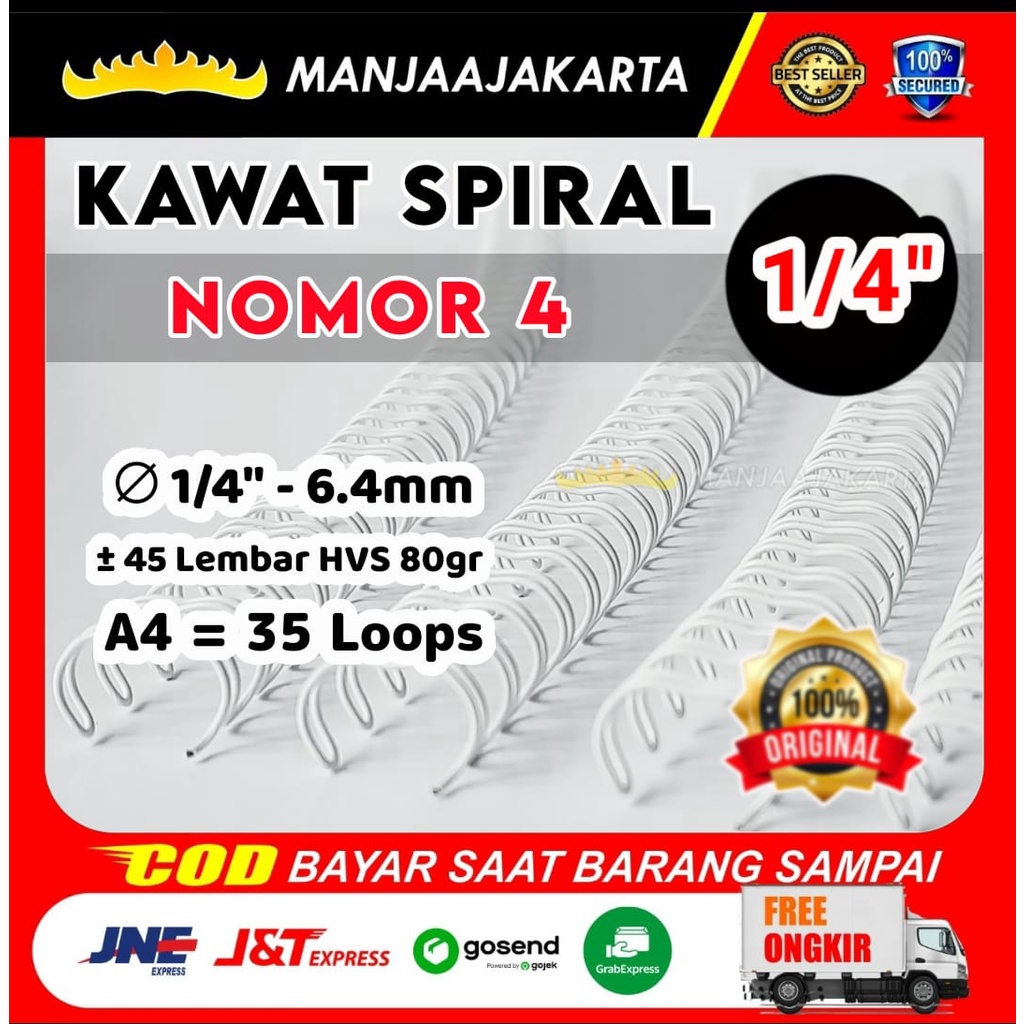 

Jilid Spiral Kawat Nomor 4 A4 Spiral 1per 4 putih jilid buku A4 Kawat Spiral Eceran 100btg Ring Kawat Jilid Kalender Dinding