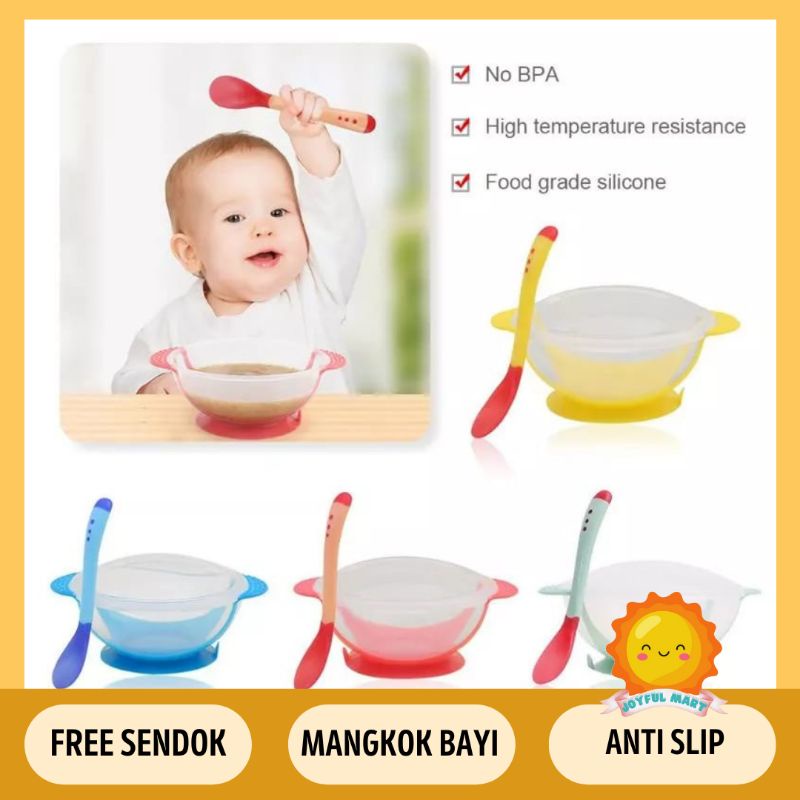 Mangkok Makan Bayi dengan Sendok dan Tutup anti slip