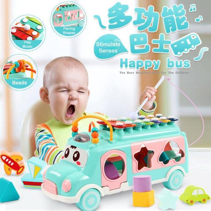 Terlaris Mainan Anak Edukasi Bayi Happy Bus Xylophone Puzzle 1 2 3 Tahun
