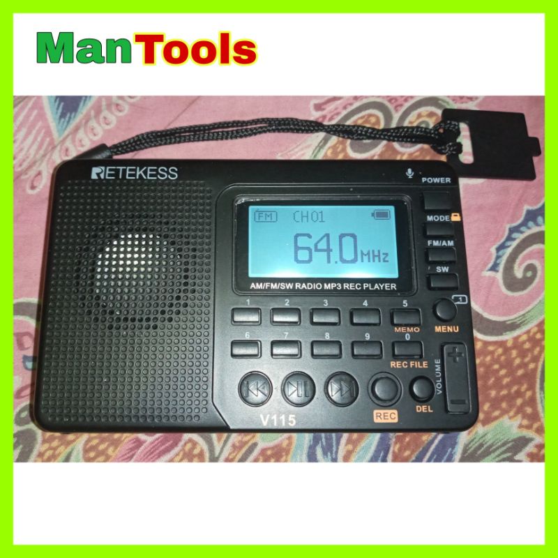 Radio Retekess V115 AM FM SW MP3 Player + Rekam (Radio , Mic , Line In)