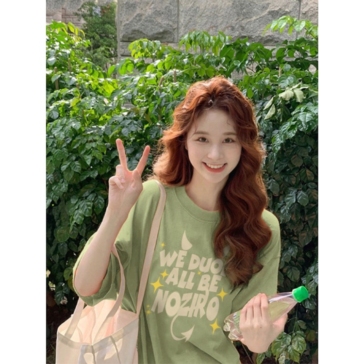 Suhao American Retro Longgar Katun Hijau Mint Lengan Pendek T-shirt Wanita Musim Panas Atasan Ramping Gaya Barat Lengan Setengah Gaya Wanita Kaos Import Wanita Kaos Wanita Gaya Korea Lengan Pendek Kaos Pendek Perempuan