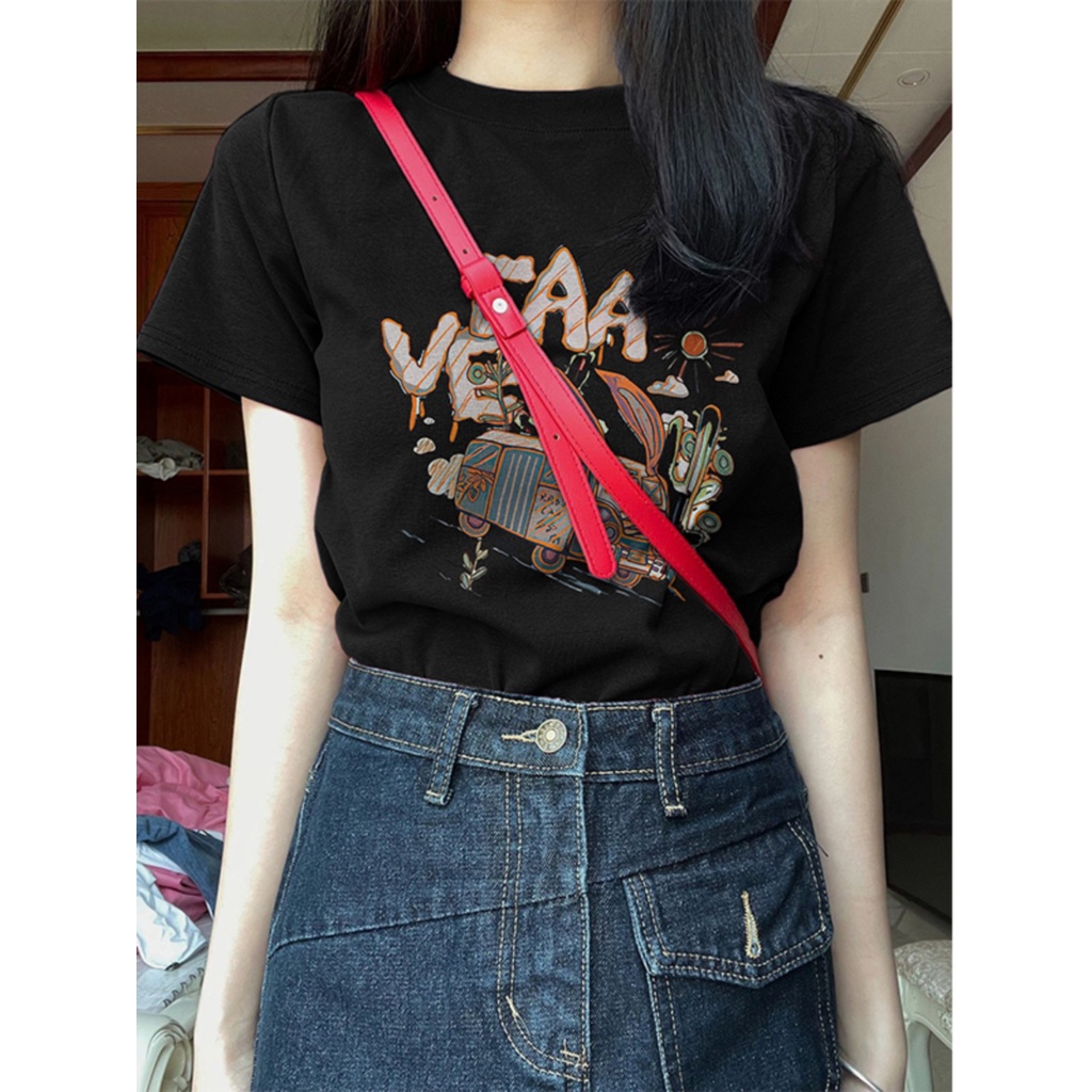 Suhao front shoulder short-sleeve t-shirt women s summer new dopamine wear high-quality kecil slim slim top kaos import wanita kaos wanita gaya korea lengan pendek kaos pendek perempuan