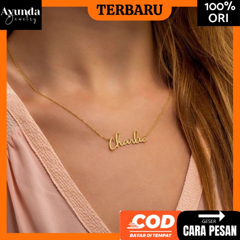 Kalung Nama Titanium anti karat Bisa pilih font Kalung custom