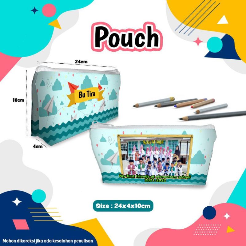 

Pouch Custom/Nama/Foto Elementary School/tempat pensil/Souvenir Kado/ Hadiah/Wadah Kostak/ Kotak/Dompet