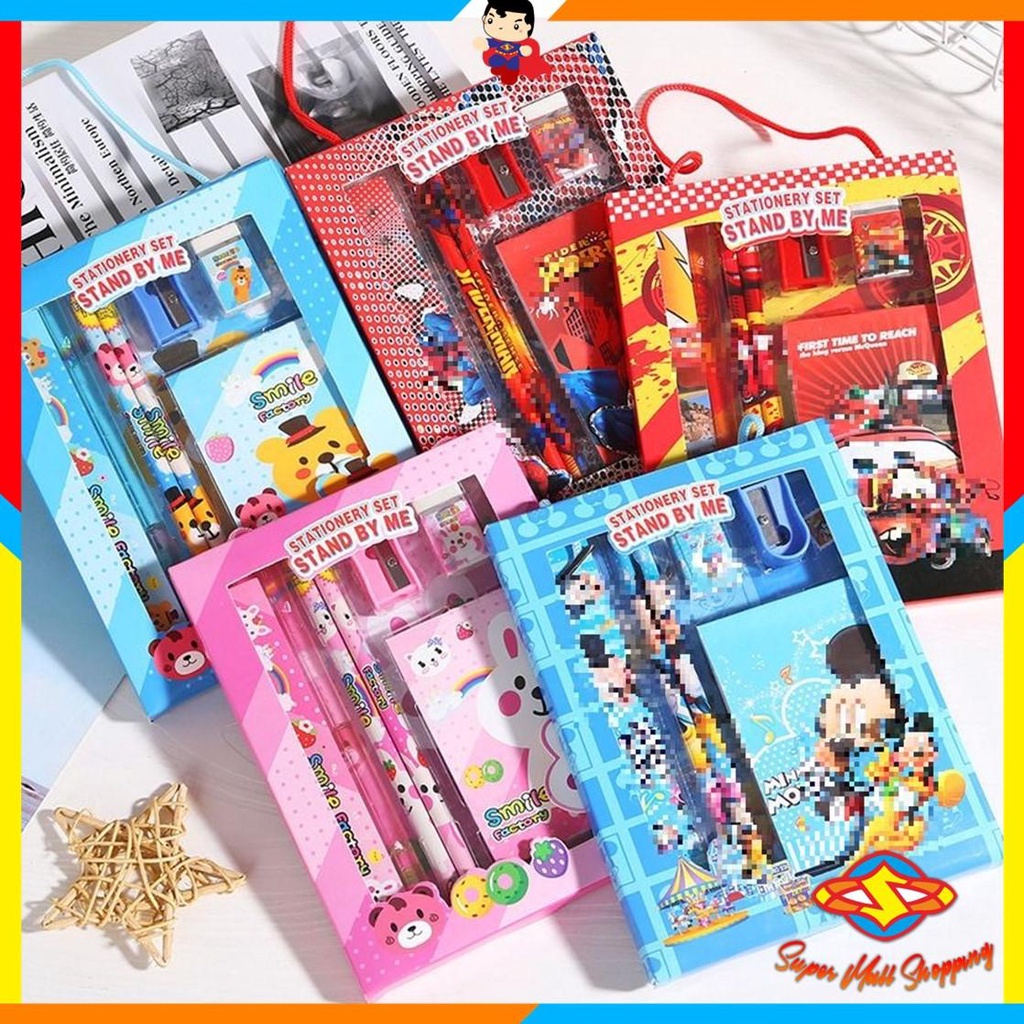 

SMS Alat Tulis Set 6IN1 Stationery Set Lucu Karakter 6 IN 1 Set Perlengkapan Pensil Penggaris Buku Penghapus Sekolah Anak-Anak TK Box Tali Sourvenir Ulang Tahun Murah Import