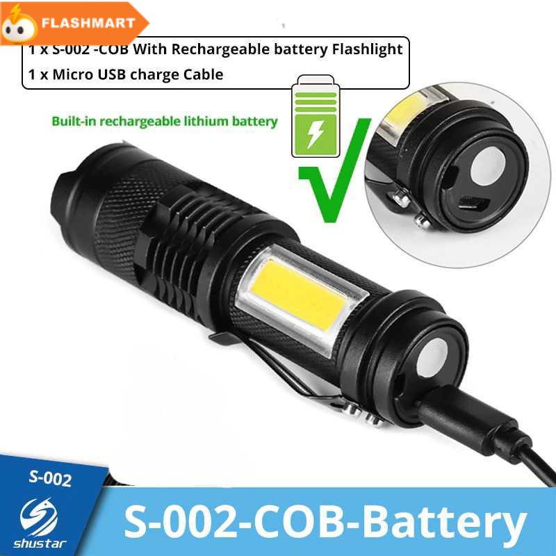 FLASHMART Senter LED Mini Flashlight USB Rechargerable XPE + COB - S-002