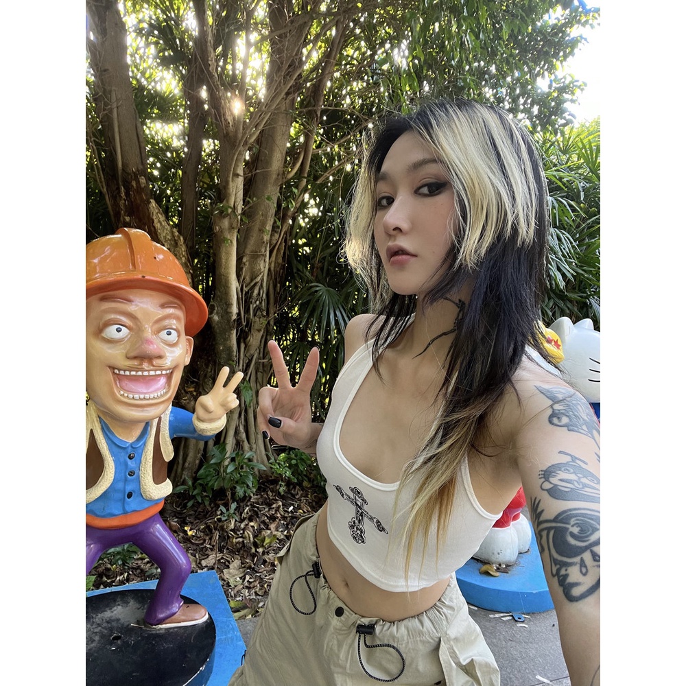 Red Spice girl subkultur keren menggantung leher elastis tube top rompi wanita musim panas baru jalan seksi pusar cropped top