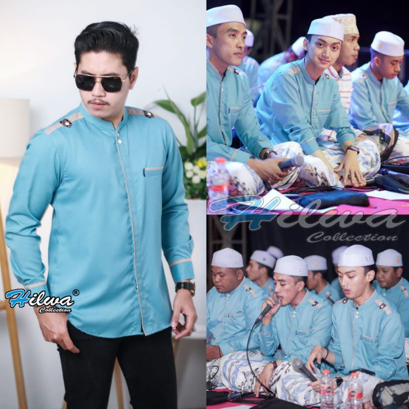 baju koko hilwa maroko biru wardah  size S M L XL XXL XXXL  | sragam terbaru majlis az zahir pekalon