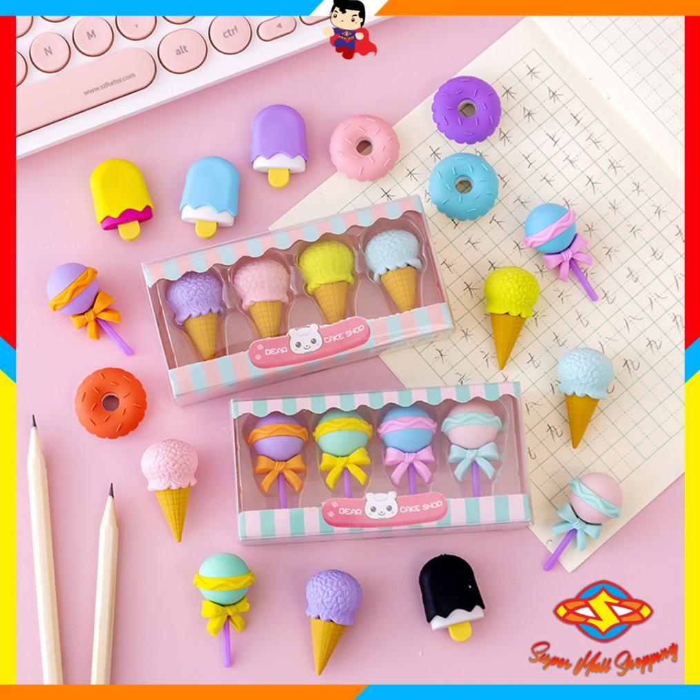 

SMS Penghapus 4 pcs/set penghapus lucu bentuk es krim penghapus lolipop donat penghapus pensil karakter sweet pengahpus anak sekolah karakter penghapus lucu
