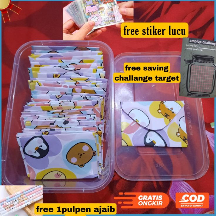 Best Quality saving challance 100 amplop , amplop mini free box dan stiker , amplop target menabung