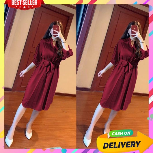 Dress Wanita Terbaru 2023 Korean Style Dewasa Pakaian Mini Cewe Branded Rok Terusan Midi Sepaha Adem