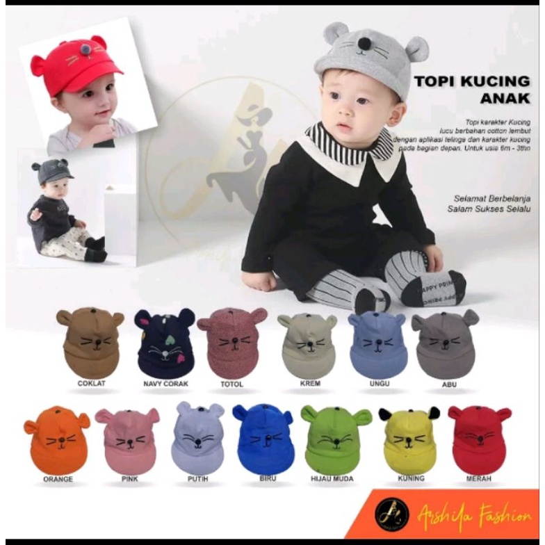 [rumahbayipdg] TOPI PET MOTIF KUCING BAYI &amp; ANAK