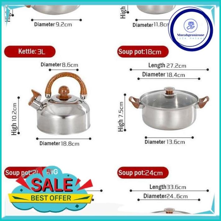 SET PERALATAN MASAK PANCI WAJAN TEKO STAINLESS COOKWARE BOBOKO 6 SET PAKET HEMAT