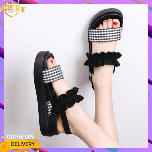 Sandal Wanita Kekinian 2023 Simple Elegan Wedges Kondangan Jelly Dewasa Korean Style Terbaru Karet S