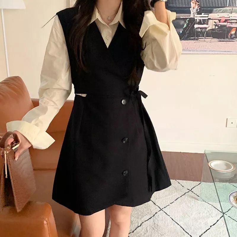 New Style SUIT DRESS LENGAN PANJANG NEW TWO-PIECE Dress Lengan panjang ala korea Dress import wanita