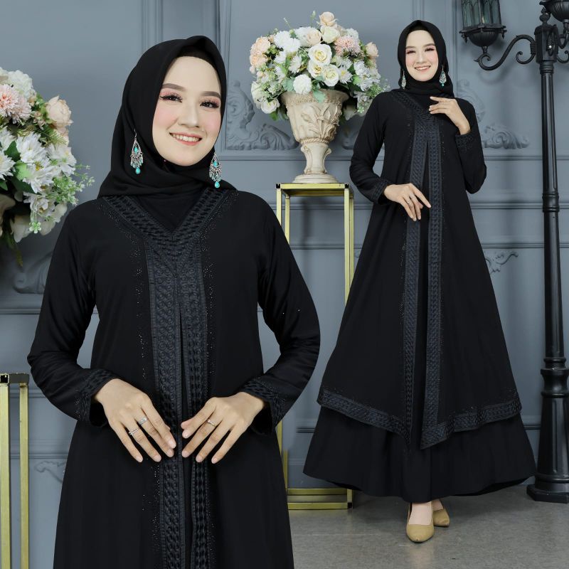 GAMIS ABAYA TURKEY BORDIR FULL HITAM LEXY