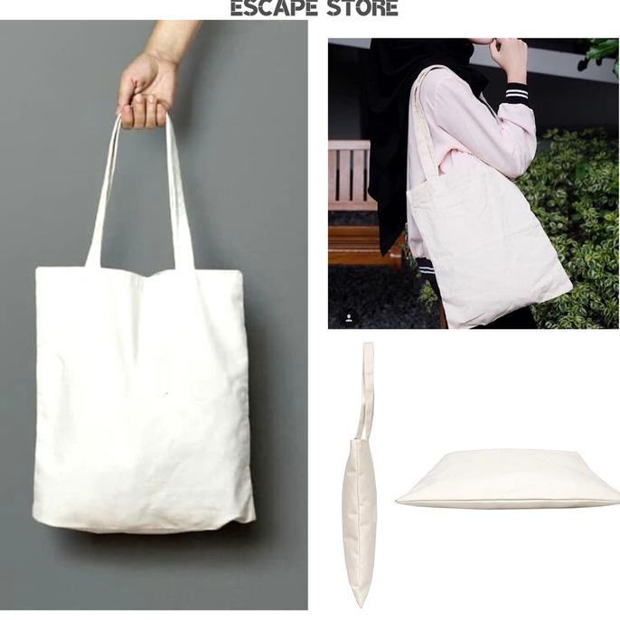 TOTE BAG TOTEBAG POLOS KANVAS DENGAN RESLETING PUTIH