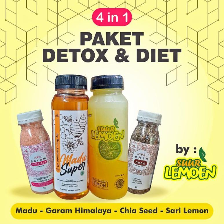 

Paket Detox Diet Imunitas Sari Lemon Murni Madu Chia Seeds Garam Salt Himalaya 4 in 1 by Suur Lemoen ID Best Seller