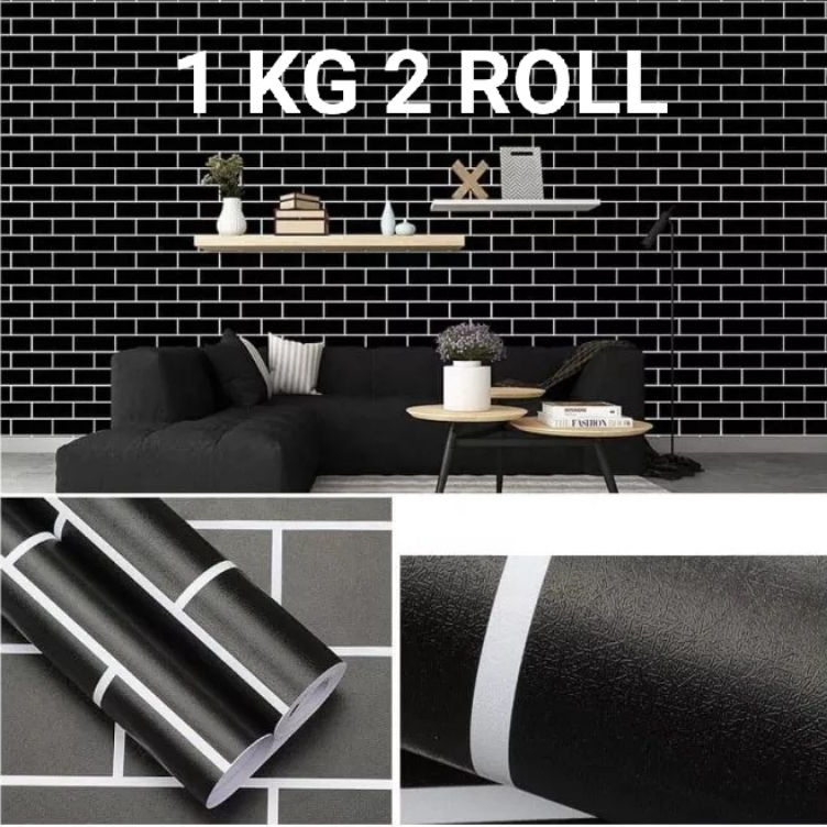 (L»I5-✉) Wallpaper Dinding Bata Hitam dan motif laris Ukuran 10 meter x 45 cm Wall Sticker Welpeper 
