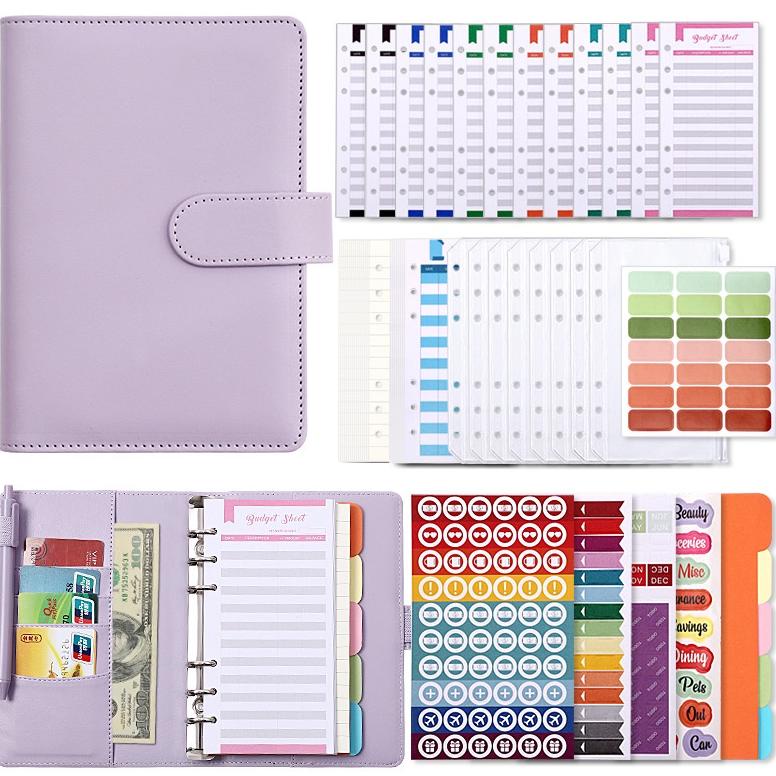 

Berkualitas! A6 Budget Binder Deluxe Set PU Kulit buku harian & buku catatan perencana tahun Ritsleting Folder Penyimpanan Uang Tunai Amplop Uang Organizer ,,