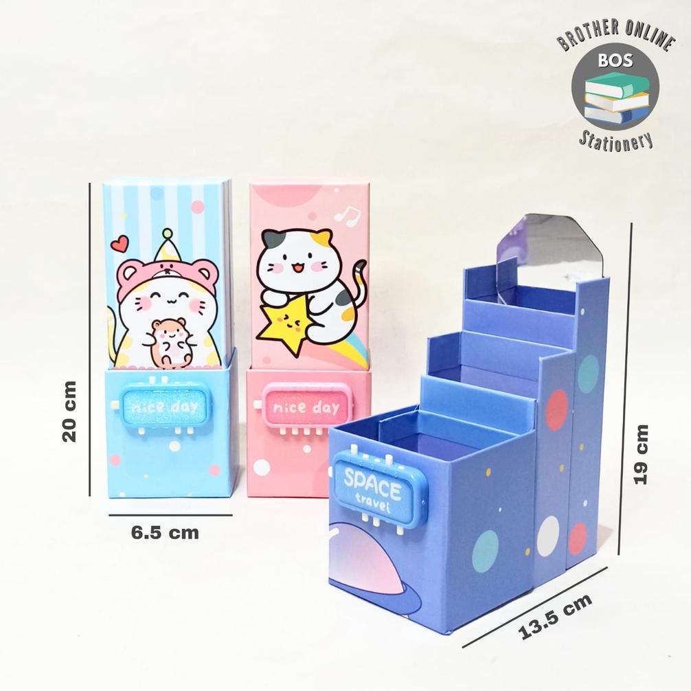 

( BAYAR DITEMPAT ) BOS Kotak Pensil Karton Berdiri Tingkat Pin/Cermin/Pencil Box/Wadah
